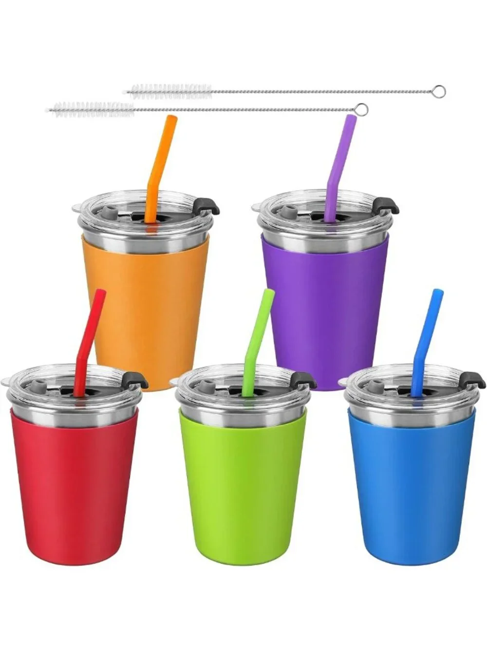 5-Pack Toddler Cups with Straws & Lids, Spill-Proof 12oz Kids Drinkware Set